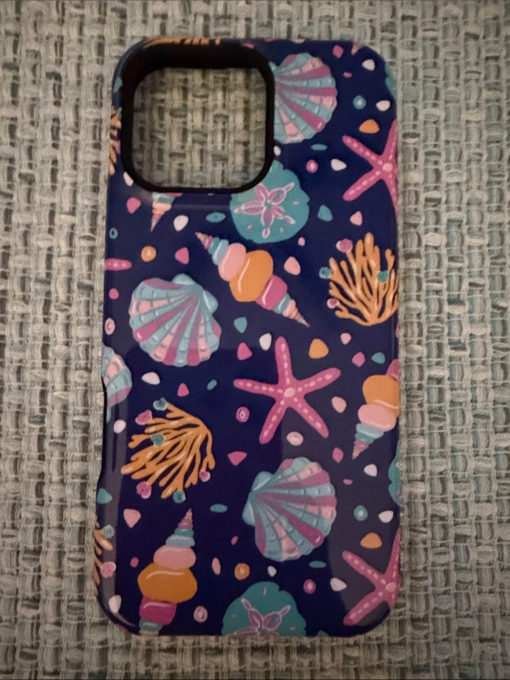 Navy Sea Life iPhone 16 pro max Case with Pink & Teal Shells
